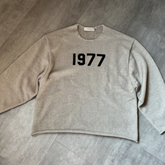 Fear Of God Essentials Raw Edge Sweater Dark Oatmeal Knit Size M Medium Grey